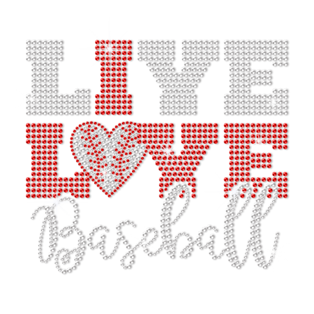 Bling Rhinestone Live Love Baseball Hotfix Transfer